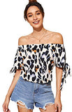 Women's Off Shoulder Slit Sleeve Tie Cuff Blouse Top Multicoloured