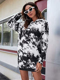 Women's Tie Dye Long Sleeve Hooded Sweatshirt Dress Drawstring Hoodie Dress Tunic Pullover
