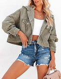 Denim Jacket for Women Distressed Ripped Frayed Crop Jean Jacket American Flag Long Sleeve Light Blue Button Closure Bike Coat