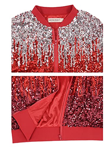 Womens Sequin Long Sleeve Front Zip Jacket with Ribbed Cuffs, Gold, Small