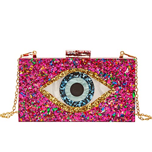 Clutch Purses for Women-Evil Eye Acrylic Clutch Glitter Purse Evening Bag Chain Shoulder Crossbody Handbags