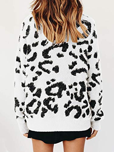 Womens Leopard Crewneck Sweater Oversized Casual Loose Basic Sherpa Pullover Knit Jumper