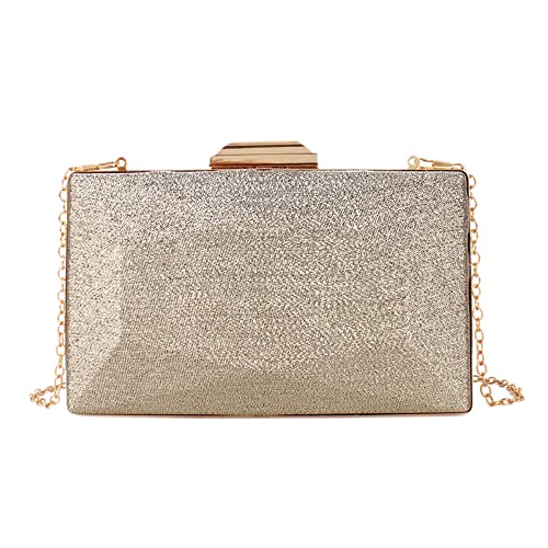 Women Lattice Pattern Metal Handbag Chain Geometric Evening Clutch Purse, Gold