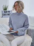 MakeMeChic Women's Solid High Neck Drop Shoulder Textured Pullover Sweater Apricot L