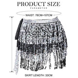 Belly Dance Hip Skirt Tassel Scarf Sequin Wrap Rave Costume for Women (Blue)
