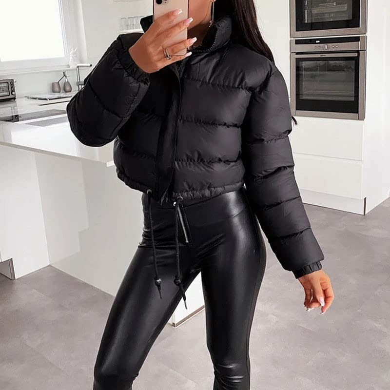 Women Cropped Puffer Jacket Winter Zip Up Short Padded Down Coat(Green-M)