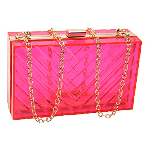 Women Acrylic Transparent Gold star Evening Bags Purses Clutch Vintage Banquet Handbag (Pink) Medium