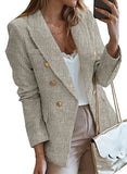 Blazer Jackets for Women Tweed Double Breasted Elegant Lightweight Cardigan Outwear Gray S