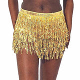 Belly Dance Hip Skirt Tassel Scarf Sequin Wrap Rave Costume for Women (Blue)