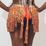 Belly Dance Hip Skirt Tassel Scarf Sequin Wrap Rave Costume for Women (Blue)