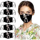 Stylish Skull Print Adult Halloween Fashion Dustproof Face_Mask Washable Reusable Cloth Bandana for Men Women Pack of 5