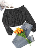 Women's Sexy Polk Dots Print Crop Top Off Shoulder Long Sleeve Blouse Tops