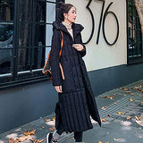 Womens Puffer Jackets Ankle Length Thicken Winter Coats Folds Stripe Overcoat Warm Padded Loose Down Coat Beige
