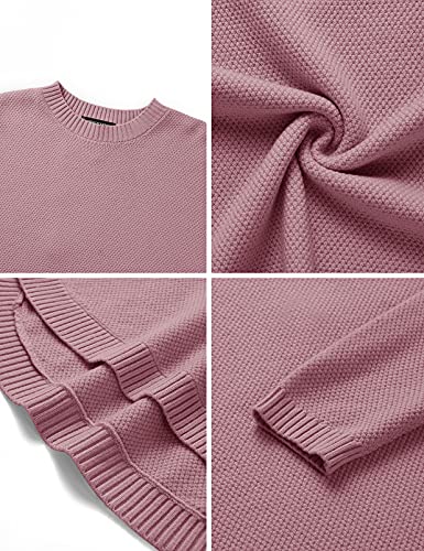 Women's Long Sleeve Oversized Crew Neck Solid Color Knit Pullover Sweater Tops Mocha