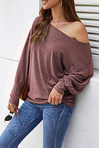 Long Sleeve Tops for Women,Sexy Off Shoulder Tops Oversized Pullover Sweater Casual Fall Shirts Tunic Blouse