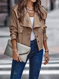 Faux Suede Jacket for Women Casual Long Sleeve Button Notch Collar Short Moto Biker Coat Fall Dark Khaki Small