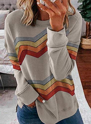 BTFBM Women Sweatshirts Tie Dye Print Striped Color Block Long Sleeve Comfy Loose Soft Casual T Shirts Pullover (S-2XL) (Aztec Print Grey, Small)