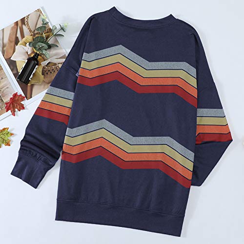 BTFBM Women Sweatshirts Tie Dye Print Striped Color Block Long Sleeve Comfy Loose Soft Casual T Shirts Pullover (S-2XL) (Aztec Print Grey, Small)