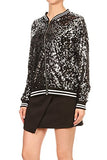 Womens Sequin Long Sleeve Front Zip Jacket with Ribbed Cuffs, Gold, Small
