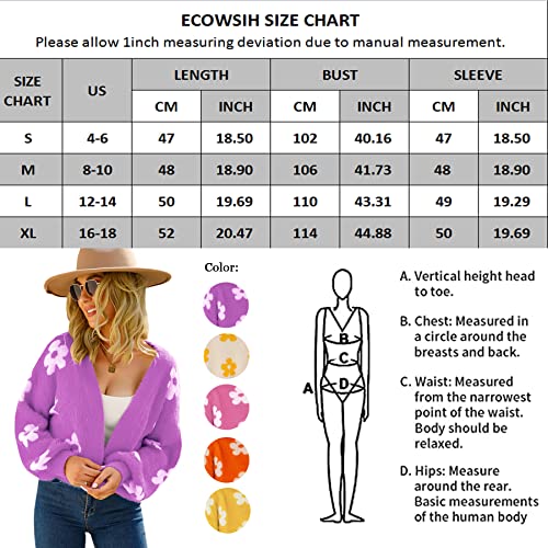Women's Cardigan Sweaters - Floral Knit Open Front Crop Cardigans Long Sleeve Sweater Outwear Tops Orange L