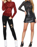 Women's Long Sleeve Short Sleeve Glitter Sheer Mesh Tops T Shirt Blouse Clubwear