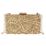 Women Lattice Pattern Metal Handbag Chain Geometric Evening Clutch Purse, Gold
