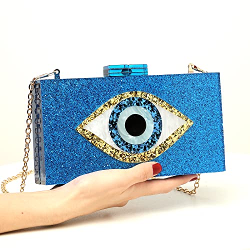 Clutch Purses for Women-Evil Eye Acrylic Clutch Glitter Purse Evening Bag Chain Shoulder Crossbody Handbags