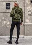 Womens Casual Jackets Long Sleeve Lightweight Fall Satin Bomber Jacket Zip Up Biker Windbreaker Coat with Pockets