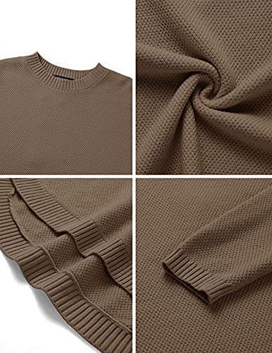 Women's Long Sleeve Oversized Crew Neck Solid Color Knit Pullover Sweater Tops Mocha