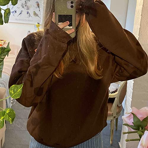 Women Oversized Fleece New York Letter Print Graphic Sweatshirt Long Sleeve Crewneck Pullover Jacket