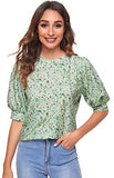 Women's Floral Puff Sleeve Blouse for Work Office Hight Neck Top