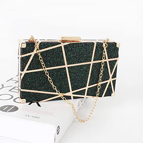 Women Lattice Pattern Metal Handbag Chain Geometric Evening Clutch Purse, Gold