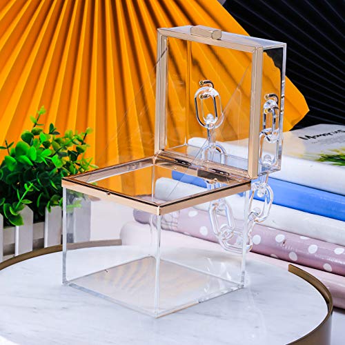 Women Acrylic Transparent Gold star Evening Bags Purses Clutch Vintage Banquet Handbag (Pink) Medium