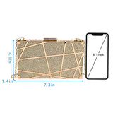 Women Lattice Pattern Metal Handbag Chain Geometric Evening Clutch Purse, Gold