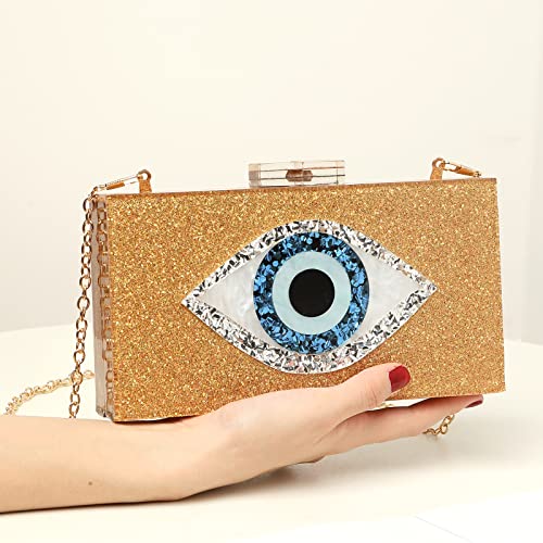 Clutch Purses for Women-Evil Eye Acrylic Clutch Glitter Purse Evening Bag Chain Shoulder Crossbody Handbags