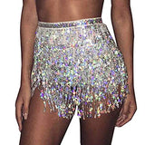 Belly Dance Hip Skirt Tassel Scarf Sequin Wrap Rave Costume for Women (Blue)