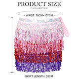 Belly Dance Hip Skirt Tassel Scarf Sequin Wrap Rave Costume for Women (Blue)