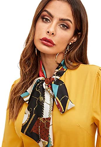 Women's Lantern Long Sleeve Bow Tie Neck Button Up Work Blouses Shirt Top
