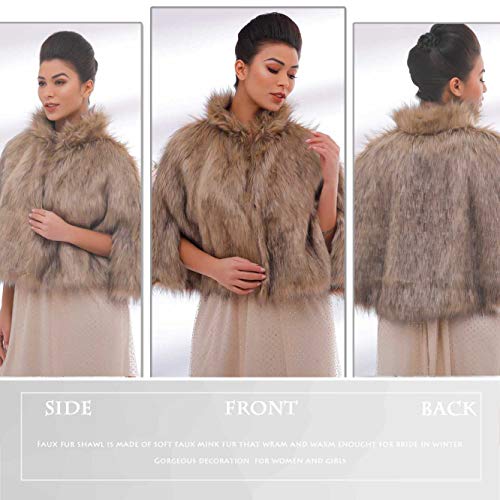 Women's Faux Fur Shawls Cape and Wraps Bridal Cloak Coat Fur Cover Up for Bride and Bridesmaids . (Beige)