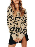 Womens Leopard Crewneck Sweater Oversized Casual Loose Basic Sherpa Pullover Knit Jumper