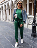 Women's Long Sleeve Loungewear Crewneck Pullover Tops Long Pants Sweatsuits Tracksuits with Pockets Army Green