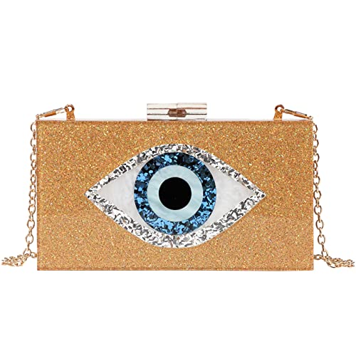 Clutch Purses for Women-Evil Eye Acrylic Clutch Glitter Purse Evening Bag Chain Shoulder Crossbody Handbags