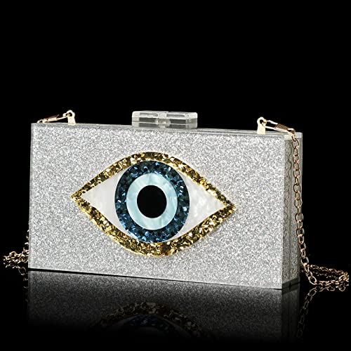 Clutch Purses for Women-Evil Eye Acrylic Clutch Glitter Purse Evening Bag Chain Shoulder Crossbody Handbags