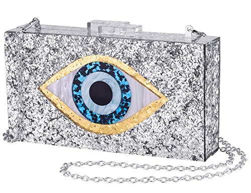 Clutch Purses for Women-Evil Eye Acrylic Clutch Glitter Purse Evening Bag Chain Shoulder Crossbody Handbags