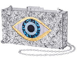 Clutch Purses for Women-Evil Eye Acrylic Clutch Glitter Purse Evening Bag Chain Shoulder Crossbody Handbags