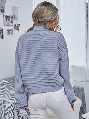 MakeMeChic Women's Solid High Neck Drop Shoulder Textured Pullover Sweater Apricot L