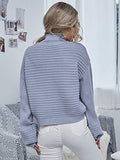 MakeMeChic Women's Solid High Neck Drop Shoulder Textured Pullover Sweater Apricot L