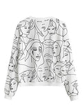 Women's Casual Floral Print Long Sleeve Pullover Tops Baby Blue