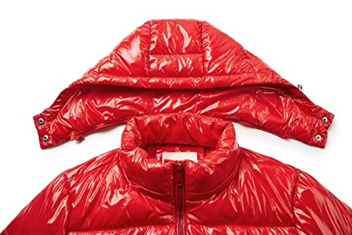 Women's Winter Hooded Shiny Puffer Jacket Casual Warm Quilted Full Zip Short Bubble Padded Coat (as1, alpha, s, regular, regular, Dark Gold, Small)