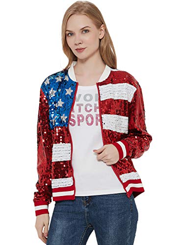 Womens Sequin Long Sleeve Front Zip Jacket with Ribbed Cuffs, Gold, Small